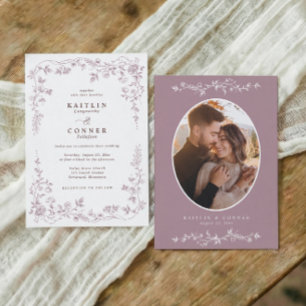 Convites Casamento Floral Francês Vintage Dusty Rose Foto