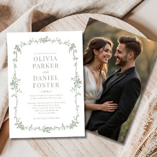 Convites Casamento Floral Francês Vitoriano Verde Sage Foto