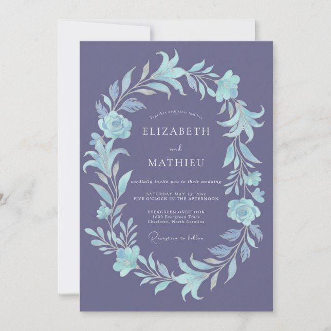 Convites Casamento Floral Gelo Lavanda (Frente)