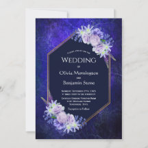 Casamento Floral Geométrico Azul-Marinho Elegante