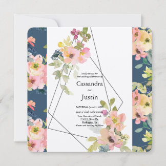 Convites Casamento Floral Geométrico da Moda