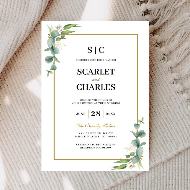 Convites Casamento Floral Geométrico de Eucalipto (Eucalyptus greenery geometric invitation creates a stylish first impression for your wedding.)