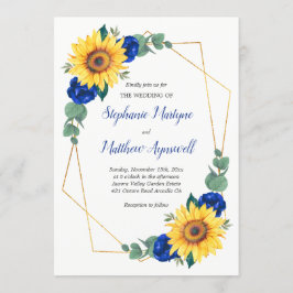 Convites Casamento Floral Geométrico de Rosa Azul de Girass