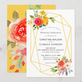 Convites Casamento Floral Geométrico Dourado Moderno de Pri