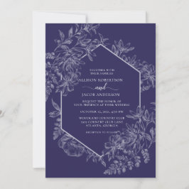 Convites Casamento Floral Geométrico e Roxo Elegante