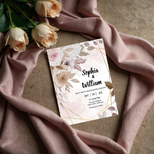 Convites Casamento Floral Geométrico Elegante com Aquarela