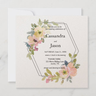 Convites Casamento Floral Geométrico em Aquarela Tendência