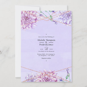 Convites Casamento Floral Geométrico Lavanda e Dourado Rosa