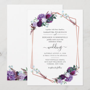 Convites Casamento Floral Geométrico Moderno Verde Roxo