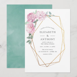 Convites Casamento Floral Geométrico, Rosa-Blush e Mint
