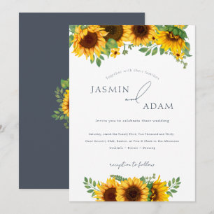 Convites Casamento Floral Girassol Boêmio Azul Ardósia