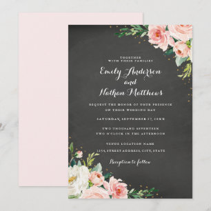 Convites Casamento Floral Giz Quadro Bege Dourado