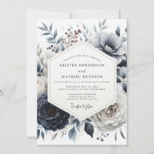 Convites Casamento Floral Glacial Azul Ardesia