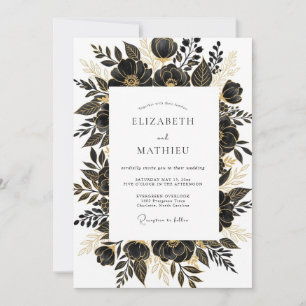 Convites Casamento Floral Glamouroso Ouro Preto
