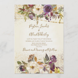 Convites Casamento Floral Glitter Roxo Creme Marfim Elegant