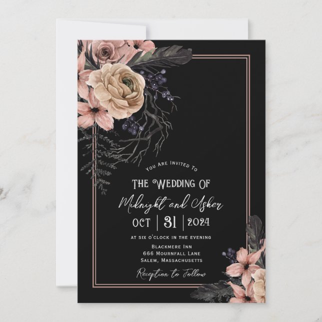 Convites Casamento Floral Gothic Moody (Frente)