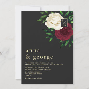 Convites Casamento Floral Gótico Burgundy e Preto