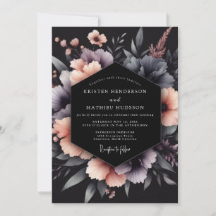 Convites Casamento Floral Gótico Carvão & Blush