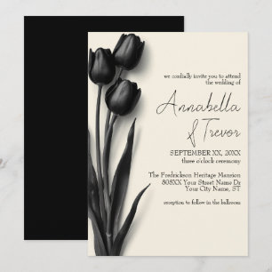 Convites Casamento Floral Gótico de Tulipas Pretas