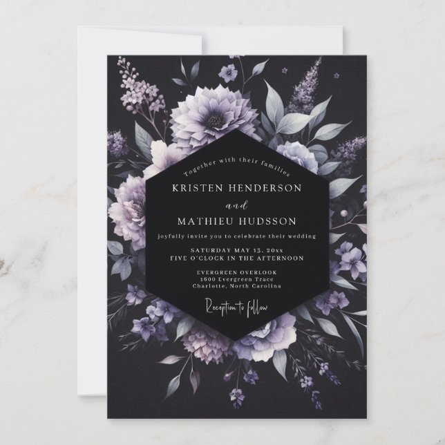 Convites Casamento Floral Gótico Lavanda (Frente)