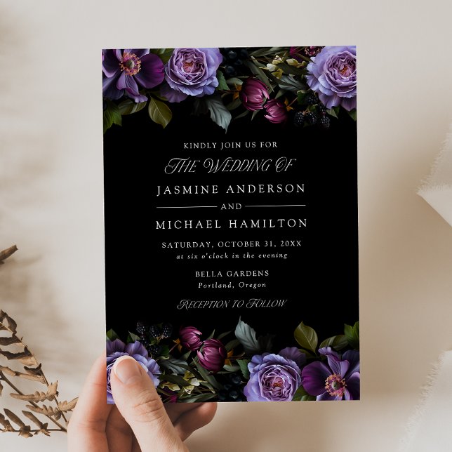 Convites Casamento Floral Gótico Mal-humorado (Criador carregado)