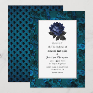 Convites Casamento Floral Gótico Preto e Azul