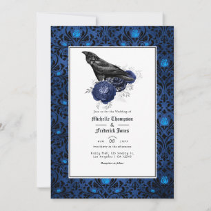 Convites Casamento Floral Gótico Preto e Azul