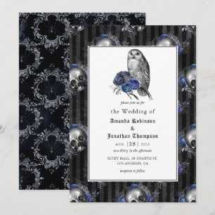 Convites Casamento Floral Gótico Preto e Azul