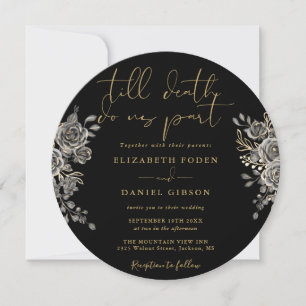 Convites Casamento Floral Gótico Preto e Dourado Rosas