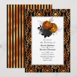Convites Casamento Floral Gótico Preto e Laranja