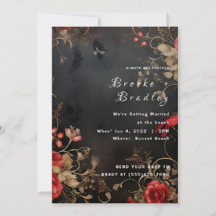 Convites Casamento Floral Gótico Preto e Vermelho