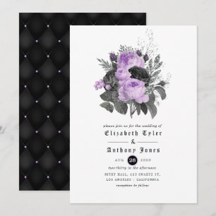 Convites Casamento Floral Gótico Preto Roxo e Prata