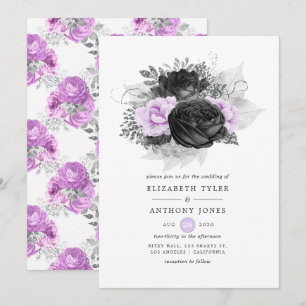 Convites Casamento Floral Gótico Preto Roxo e Prata