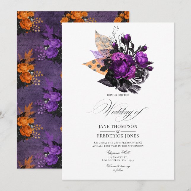 Convites Casamento Floral Gótico Romântico Shabby-Chic (Frente/Verso)