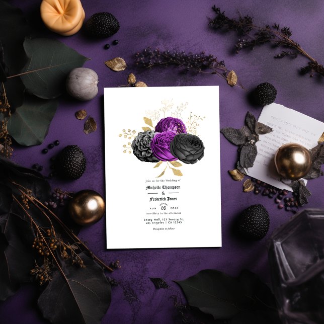 Convites Casamento Floral Gótico Roxo-Preto (Criador carregado)