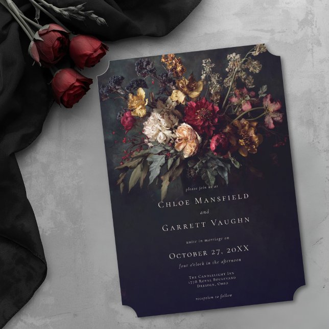 Convites Casamento Floral Gótico Sombrio Romântico (Moody Romantic Dark Floral Gothic Wedding Invitation)