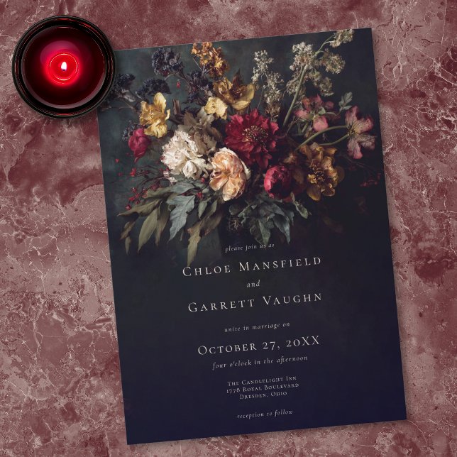 Convites Casamento Floral Gótico Sombrio Romântico (Moody Romantic Dark Floral Gothic Wedding Invitation)