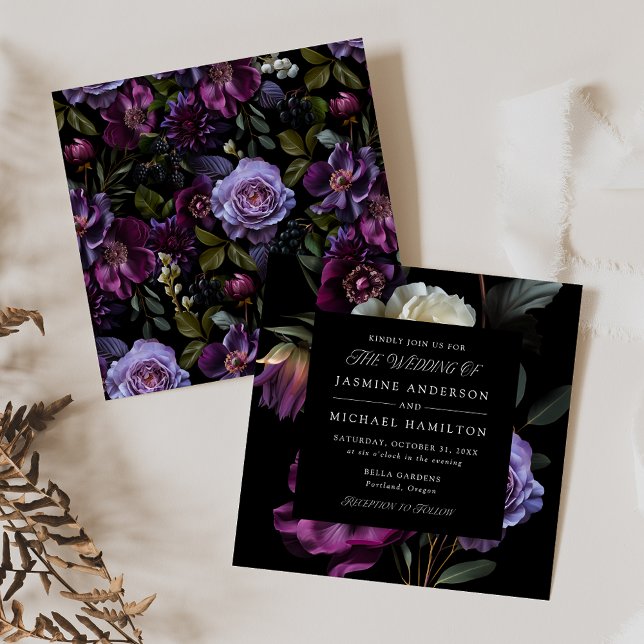 Convites Casamento Floral Gótico Temperamental Quadrado (Criador carregado)