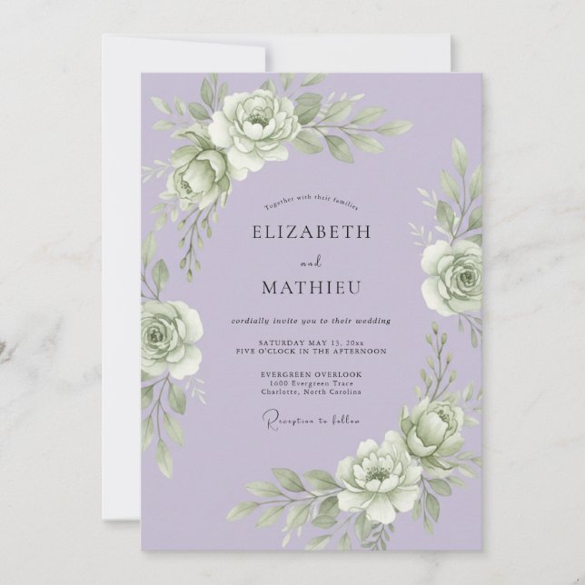 Convites Casamento Floral Gracioso de Lavanda (Frente)