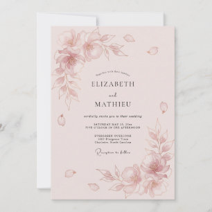 Convites Casamento Floral Gracioso Rosa Corado