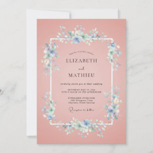 Convites Casamento Floral Gracioso Rosa Empoeirado