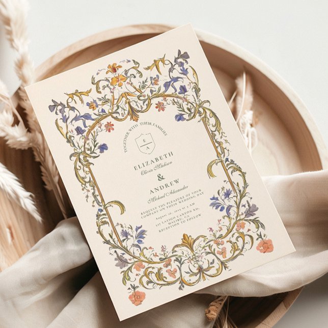 Convites Casamento Floral Gracioso Vitoriano Ornamentado (Criador carregado)