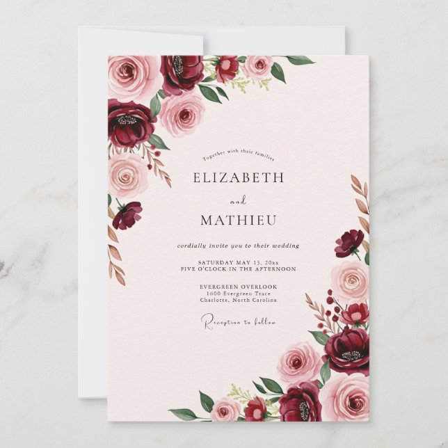 Convites Casamento Floral Grande Borgonha (Frente)