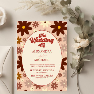 Convites Casamento Floral Groovy Retro dos Anos 70