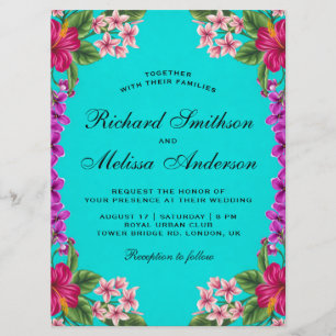 Convites Casamento Floral Havaiano Tropical Vintage de Hibi