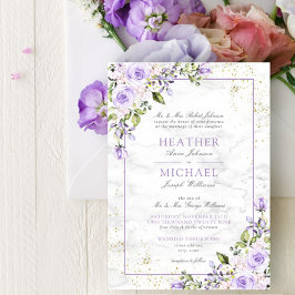 Convites Casamento Floral I da Lavanda Lilac Dourada Marble