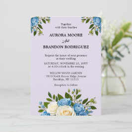 Convites Casamento Floral I de Azul e de Marfim Personaliza