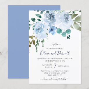 Convites Casamento Floral I De Cor Azul-Claro