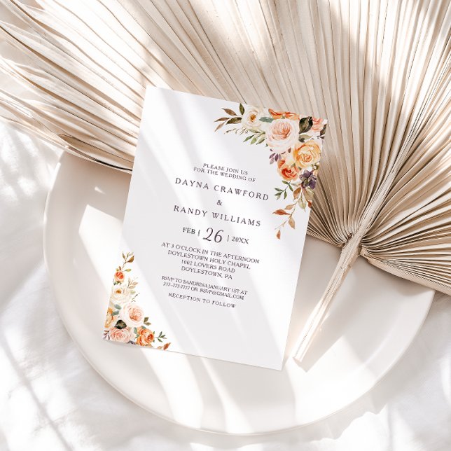 Convites Casamento Floral Ilustrado Elegante Formal (Criador carregado)