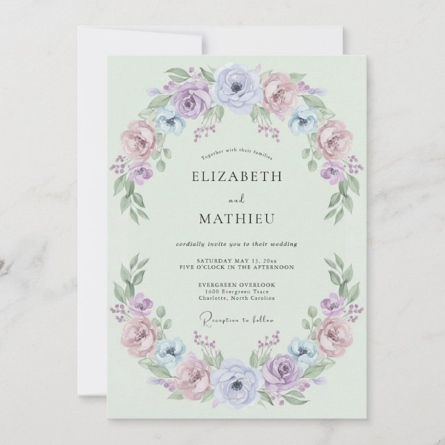 Convites Casamento Floral Imaculado em Verde Menta (Frente)